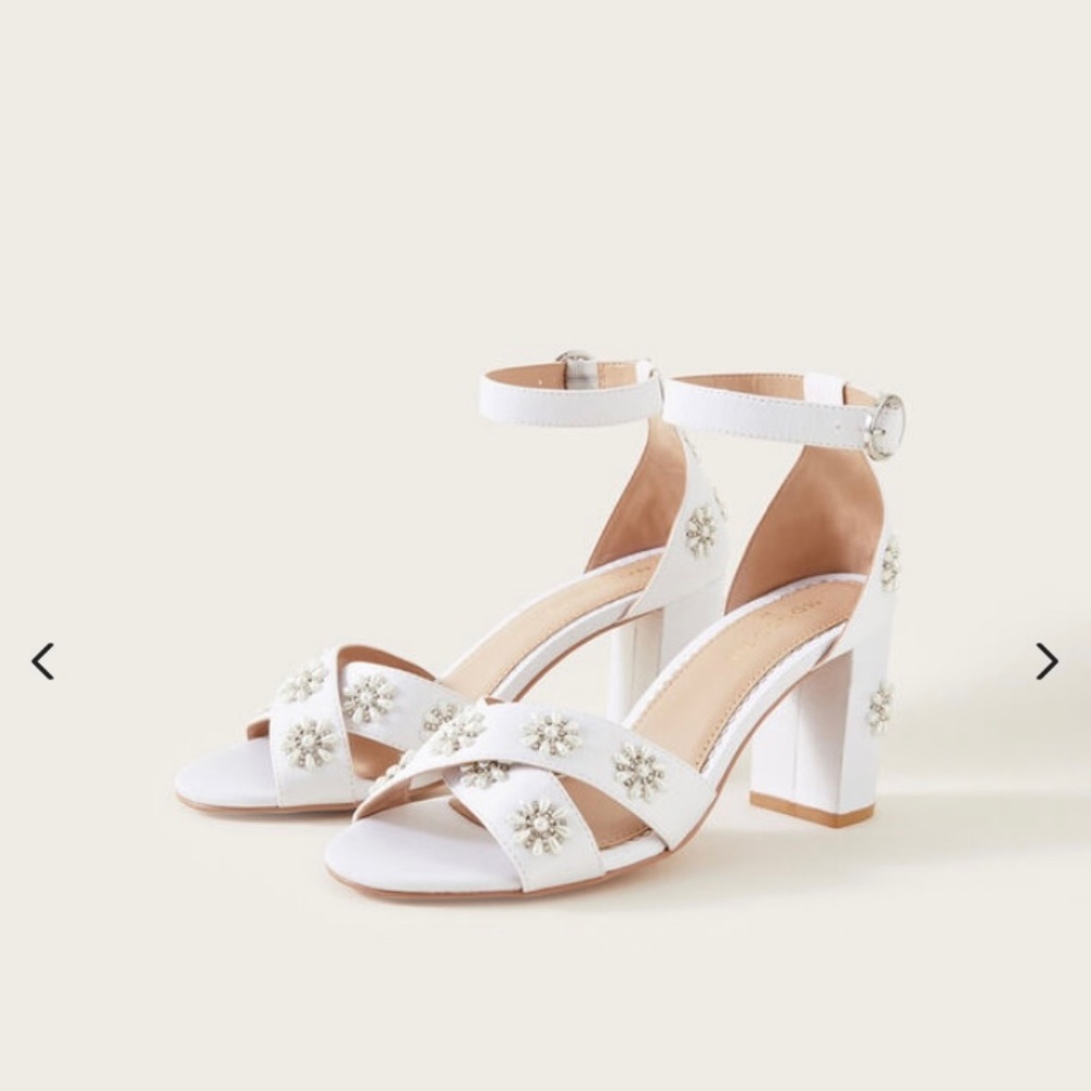 Flower embellished bridal heeled sandals ivory